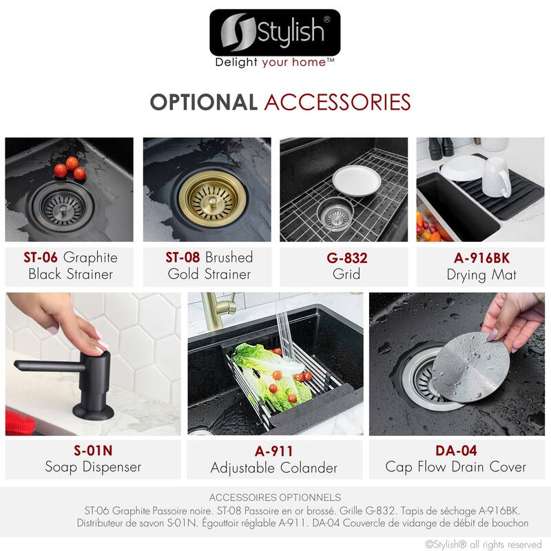 STYLISH Dual Mount 32" Single-Bowl Composite Granite Kitchen Sink - 32" x 18" x 9.5"