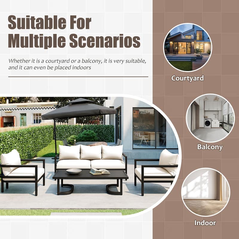 Roomfitters 4-Piece Outdoor Steel Sofa Set with Coffee Table, 3-Seater Couch and 2 Armchairs for Patio Garden