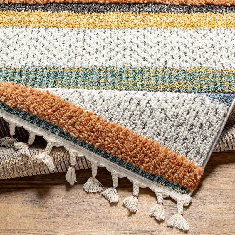 Livabliss Ipek Boho Stripe Plush Area Rug