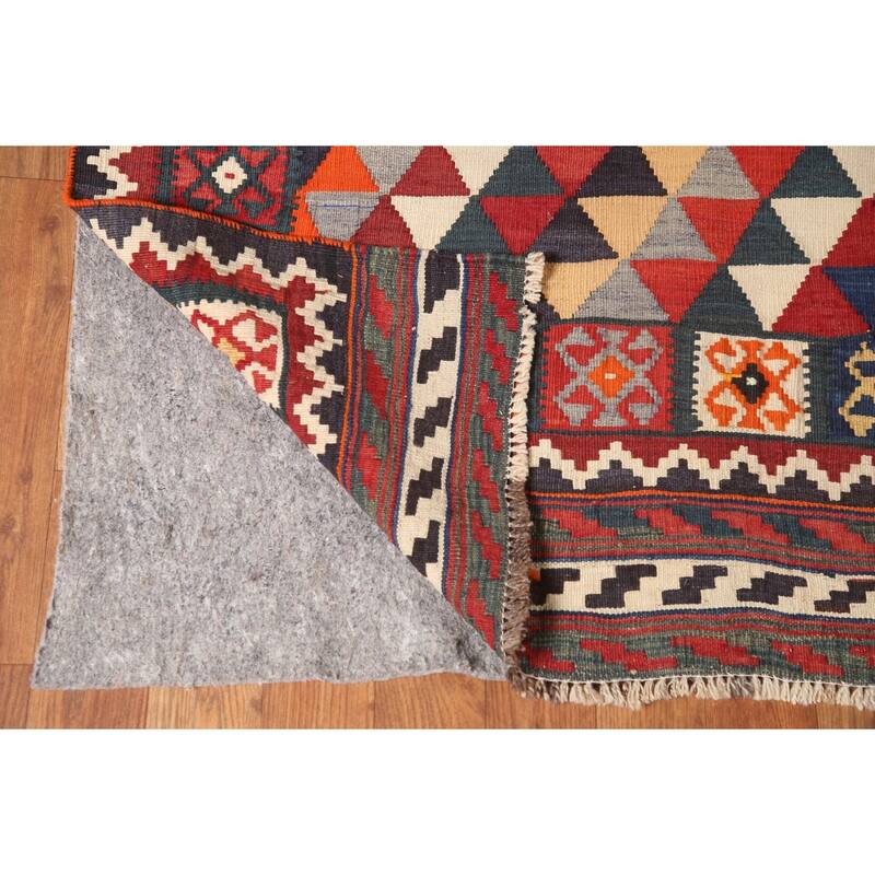 Geometric Kilim Qashqai Persian Vintage Area Rug Flatweave Wool Carpet - 5'0" x 7'10"