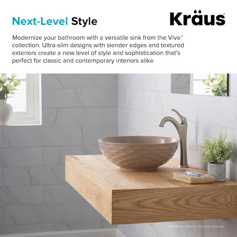 KRAUS Viva 16 1/2 inch Round Porcelain Ceramic Vessel Bathroom Sink