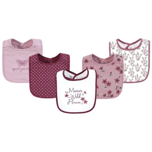 slide 1 of 1, Hudson Baby Infant Girl Cotton Bibs, Plum Wildflower, One Size - Plum Wildflower - One Size One Size - Plum Wildflower