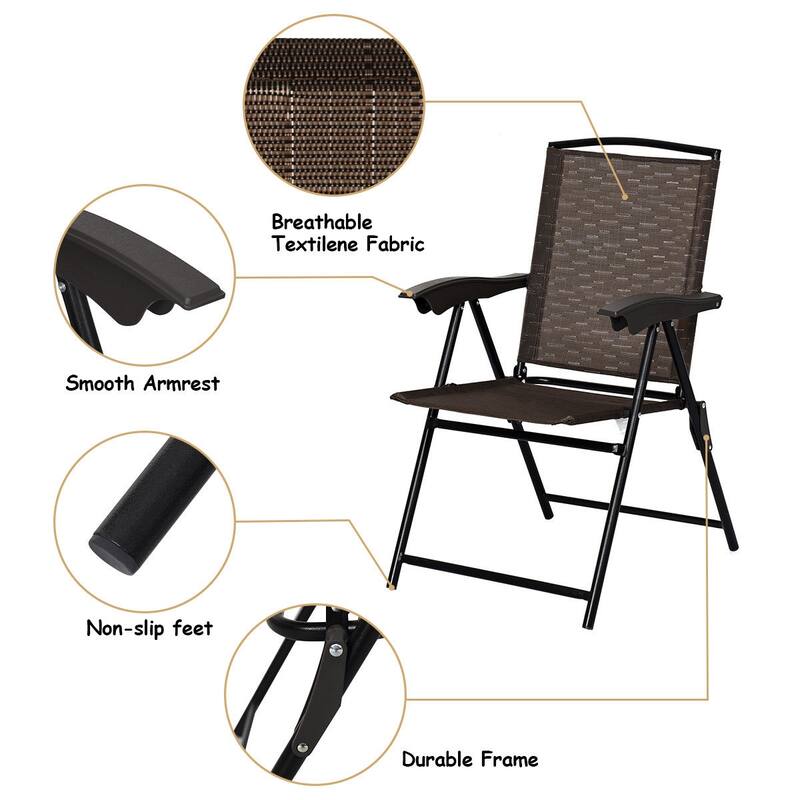 Costway 5PC Bistro Outdoor Patio Furniture Set Glass Table W/4 Folding - 5PC set