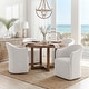 preview thumbnail 1 of 25, Furniture of America Mariey Mid-Century Modern 5-Piece Wood Round Dining Table Set with Round Barrel Back Arm Chairs Walnut/Pristine White