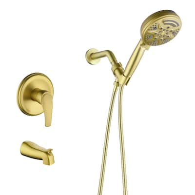 Wall Mounted Shower Faucet with Tub Spout, Complete Pressure Balance Brushed Gold Tub Shower System Wth Rough-in Valve