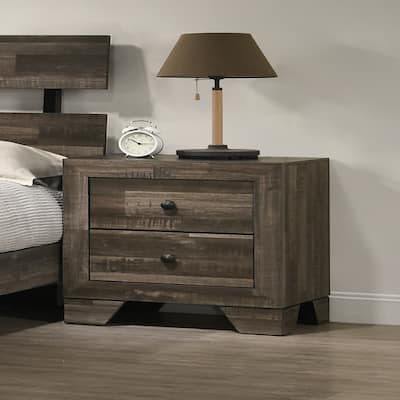 1pc Rustic Two Drawers Storage Nightstand Brown Gray Finish