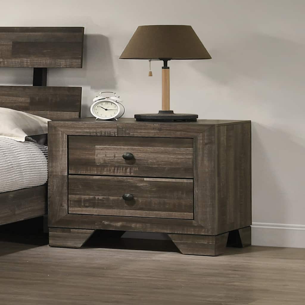 1pc Rustic Two Drawers Storage Nightstand Brown Gray Finish