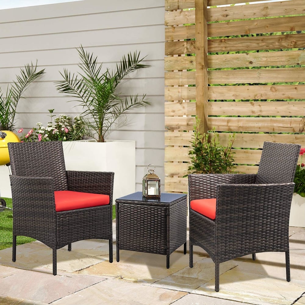 Homall 3 Pieces Patio Porch Furniture Sets PE Rattan Wicker Chairs with Table Outdoor Garden Furniture Sets