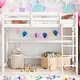 preview thumbnail 10 of 16, Twin Size Kids Bed High Loft Bed with inclined Ladder and Guardrails Kids Furniture, Grey White