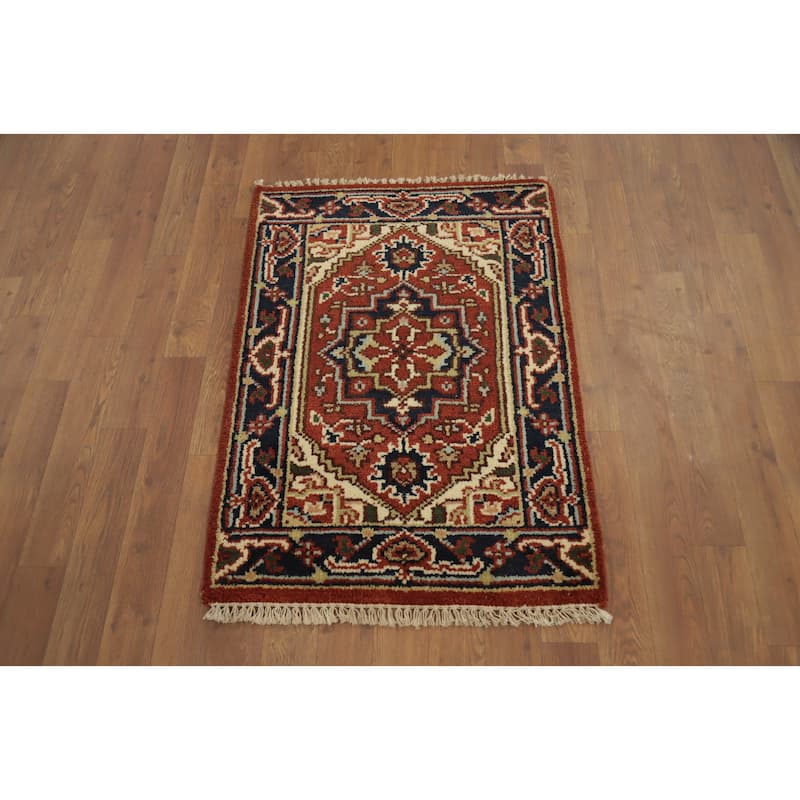 Hand Knotted Oriental 100% Wool Carpet Traditional Medallion Oranges & Rust Heriz (serapi) Area Rug - 3' 0'' X 2' 0''