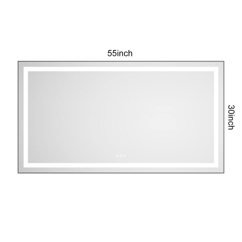 55" x 30" LED Bathroom Mirror with Front and Backlight, Wall Mounted Vanity Mirror with Aluminum Frame, Anti-Fog