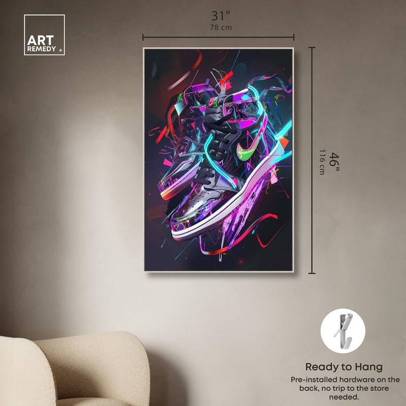 Neon Ribbons Sneakers Canvas by Art Remedy