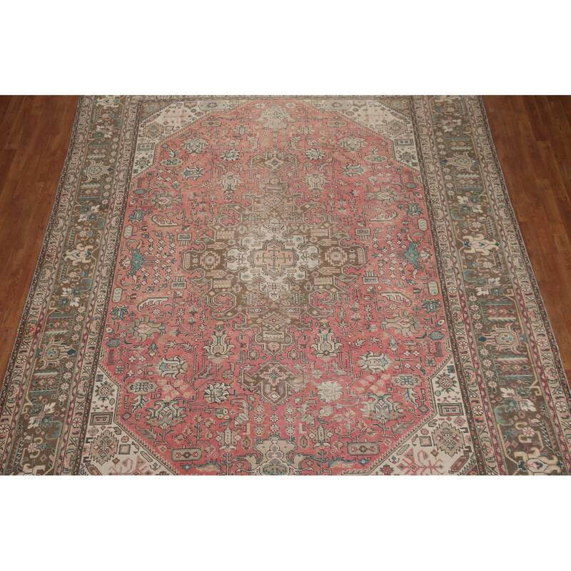 Hand Knotted Oriental 100% Wool Carpet Traditional Medallion Pink Tabriz Area Rug - 12' 4'' X 9' 5''