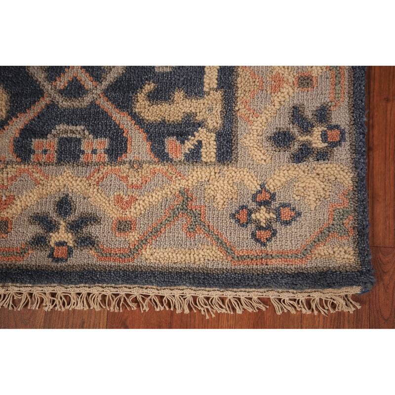 Blue Oushak Vegetable Dye Runner Rug Hand-Knotted Wool Carpet - 2'7" x 7'10"