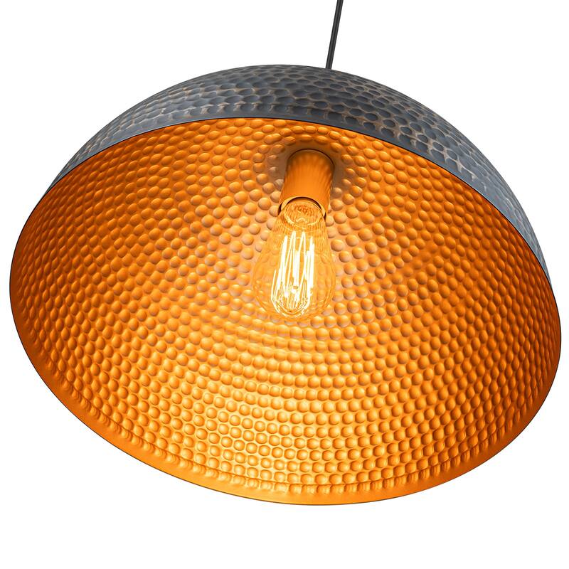 15.8" Industrial Modern Black Hammered Dome Pendant Light Fixture - W 15.75"