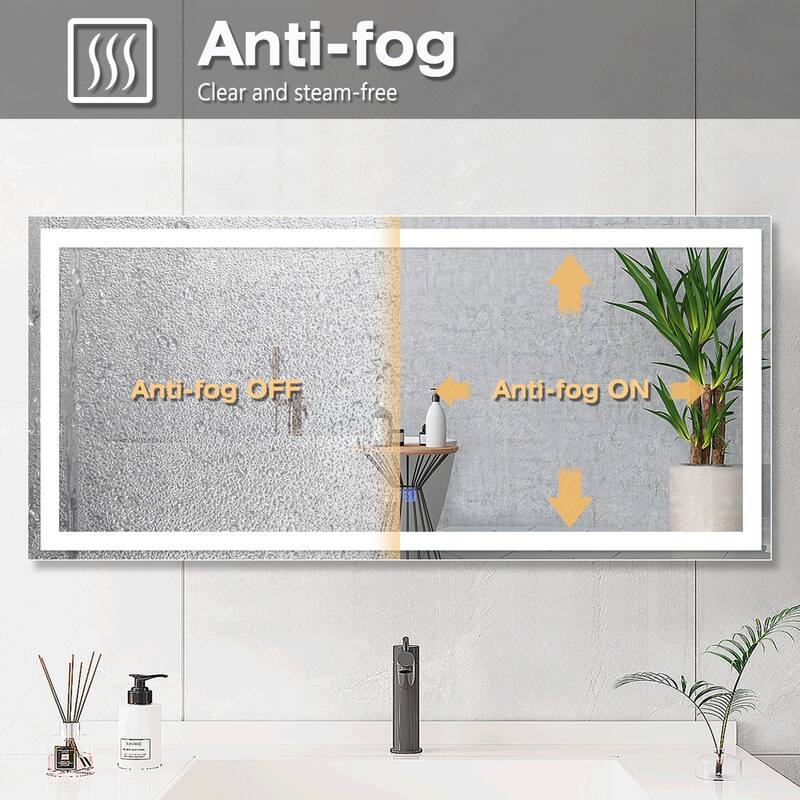 Wall Mounted Bathroom Rectangle Front And Back light LED Mirror With Anti Fog And Dimmable
