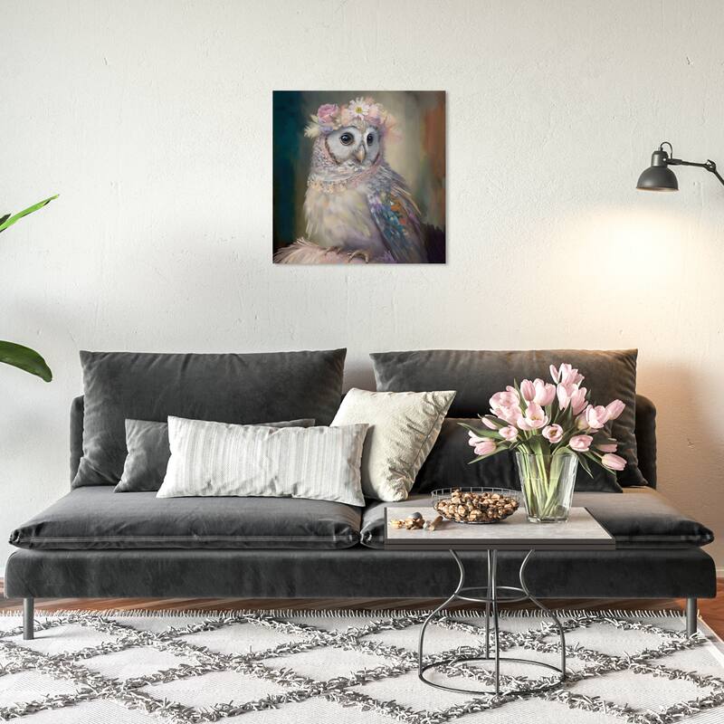 Wynwood Studio Canvas Animals Owlette III Gray and Light Pink Traditional Wall Art Canvas Print - Gray, Pink - 20 x 20