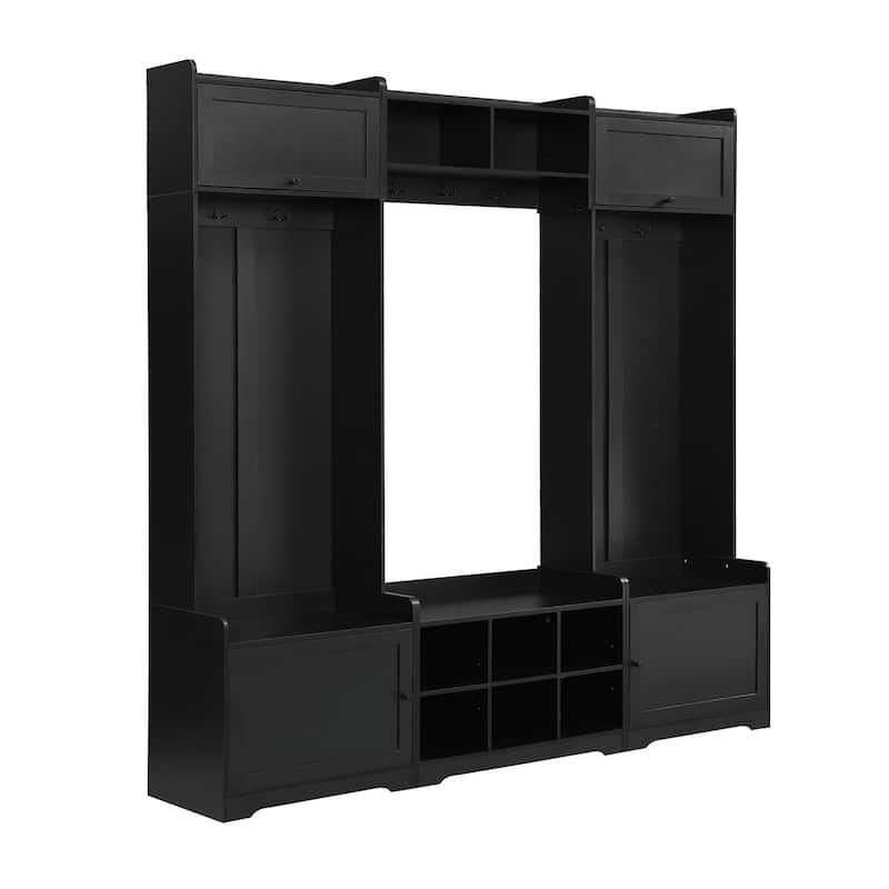 79.1'' Wide Modern Hall Tree with 8 Cubbies, 7 Coat Hooks & Adjustable Shelf
