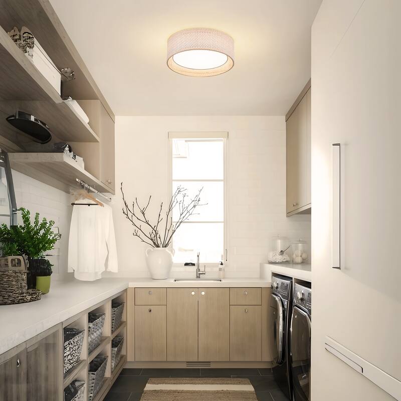 Hand-Woven Rattan Drum Flush Mount Ceiling Light