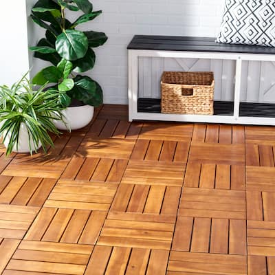 SAFAVIEH Outdoor Phuket Wooden Floor Tile (10 Pack) - 12" W x 12" D x 1" H
