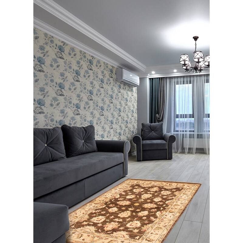 ECARPETGALLERY Hand-knotted Peshawar Oushak Dark Brown Wool Rug - 4'0 x 6'3