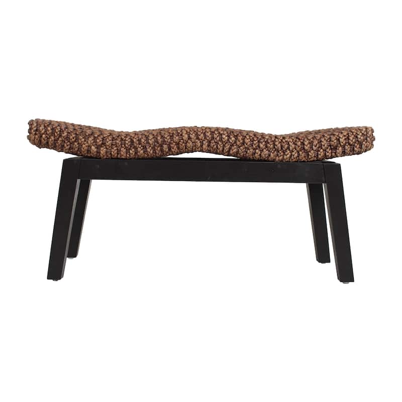 Handwoven Natural Wicker And Teak Wood Bench by East at Main