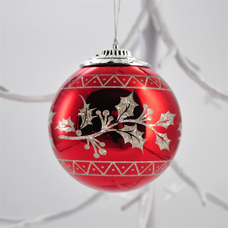 Classic Red&White Snow Folwer Christmas Ball Ornaments Xmas Tree Decor