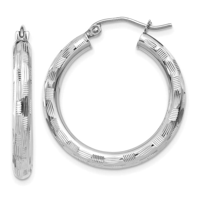 Curata 14k White Gold Textured Checkerboard 20x3mm Hoop Earrings