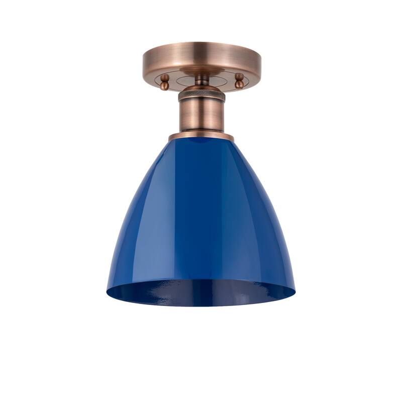 Innovations Lighting Edison Plymouth Dome - 1 Light 8" Semi-Flush Mount - Blue/Antique Copper