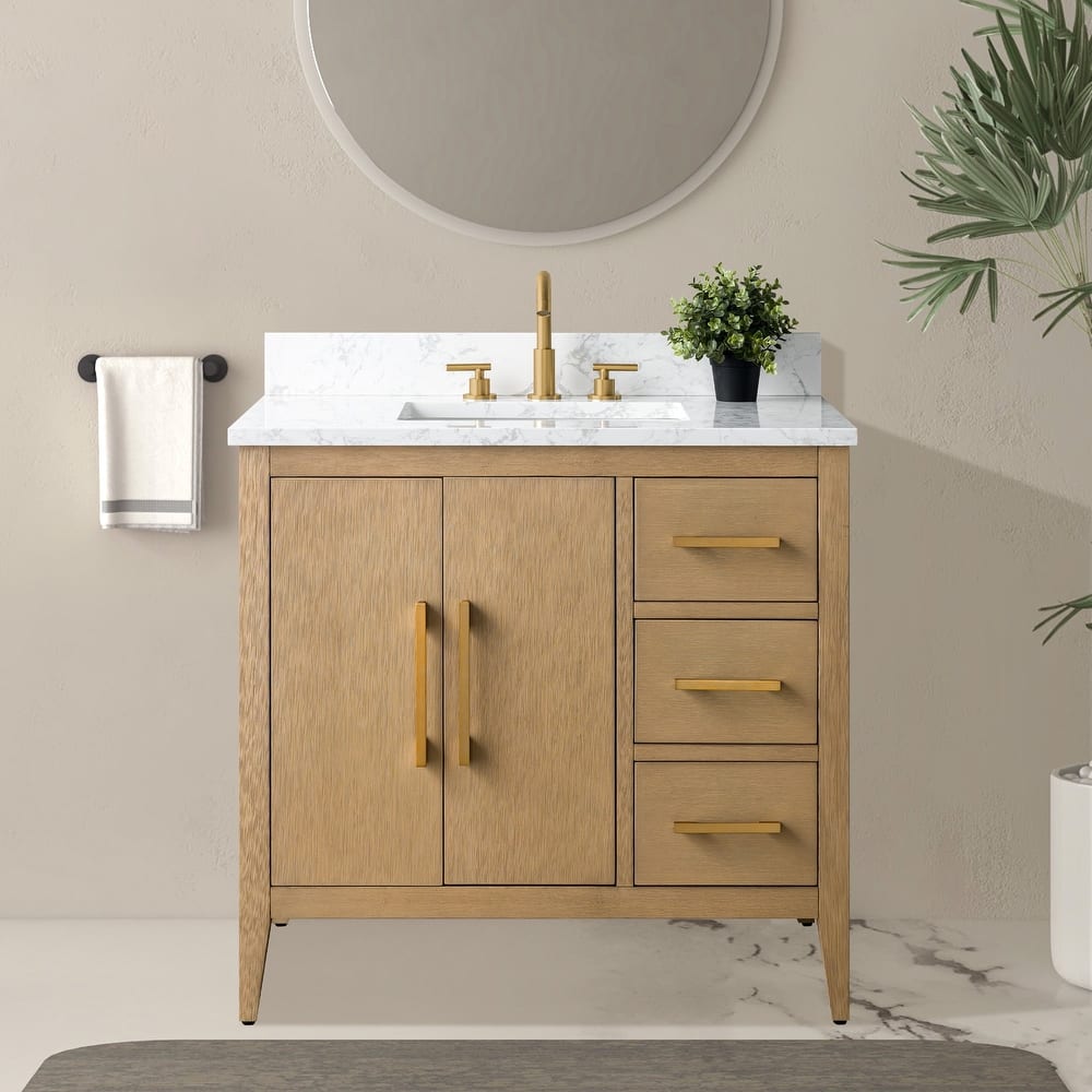Vanity Art 36" Single Sink Bathroom Vanity Cabinet with Engineered Marble Countertop