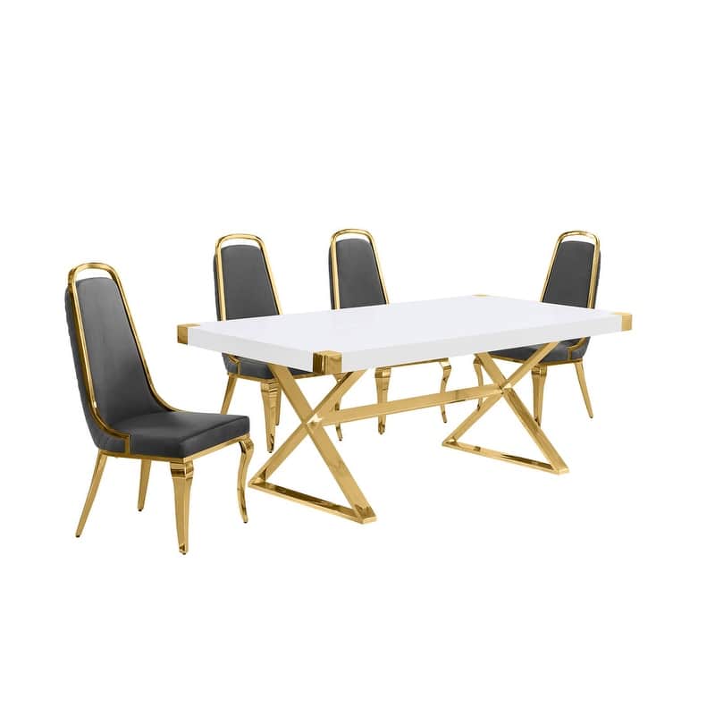 Best Quality Furniture D440/1-SC310-7 Dining Set with 78" White Lacquer Wood Top