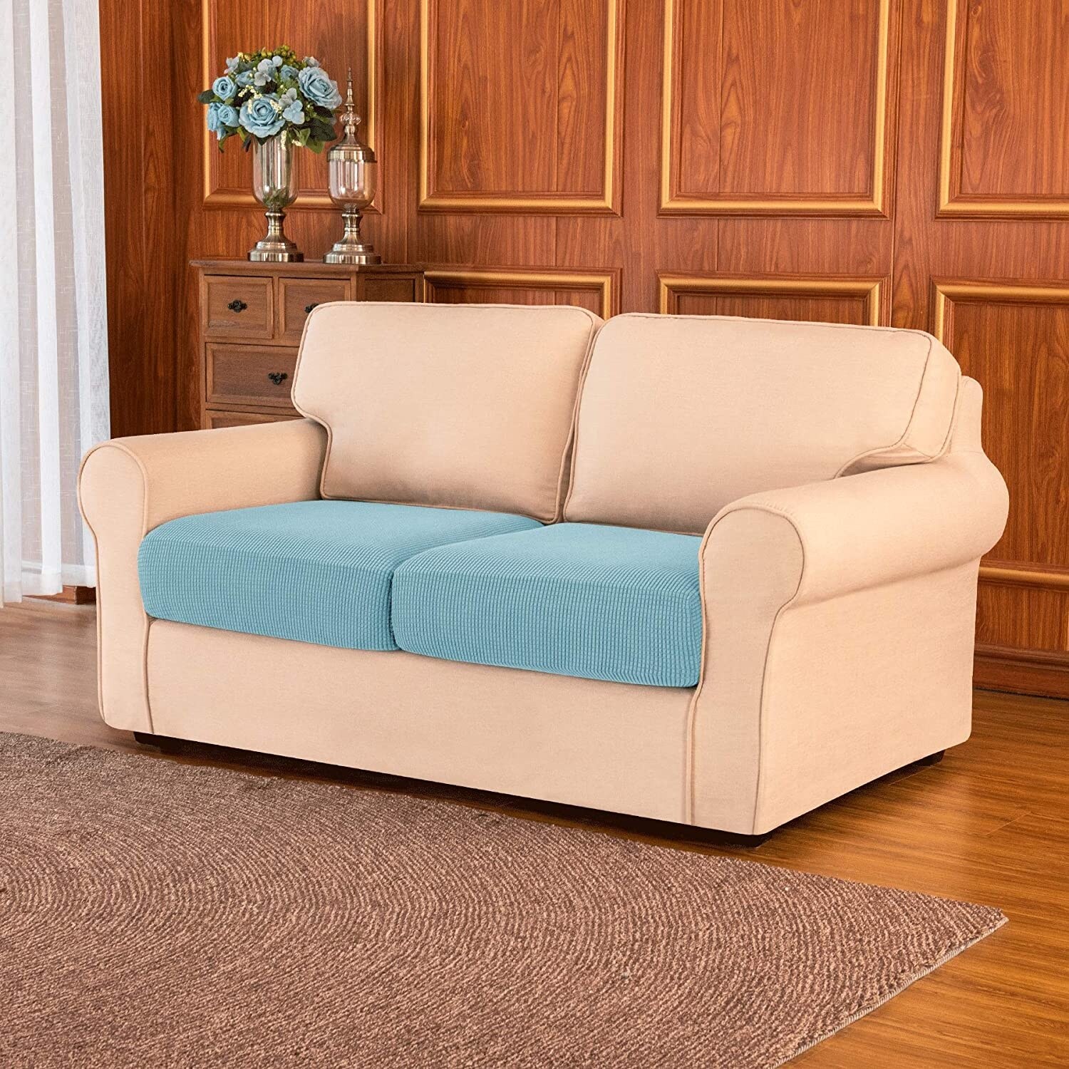 Sofa Seat Cushion Cover, Faux Leather Stretchy Chair Loveseat Couch Cushion  Covers Slipcovers