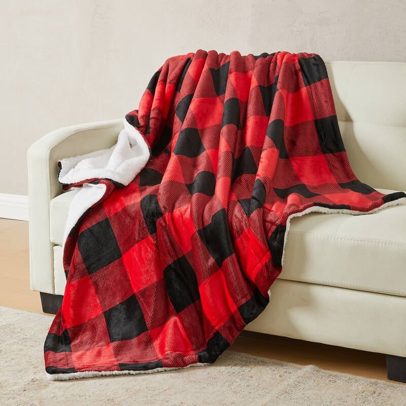 Linery & Co. Velvet Plush Reversible Sherpa Throw Blanket