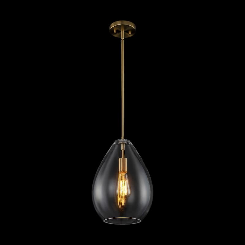 1-Light Modern Industrial Kitchen Island Pendant Light with Clear Olive-Shaped Glass Shade