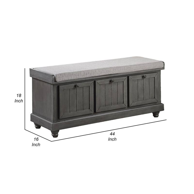Wali 44 Inch Bench with Lift Top Storage, Plush Gray Cushioned Seat