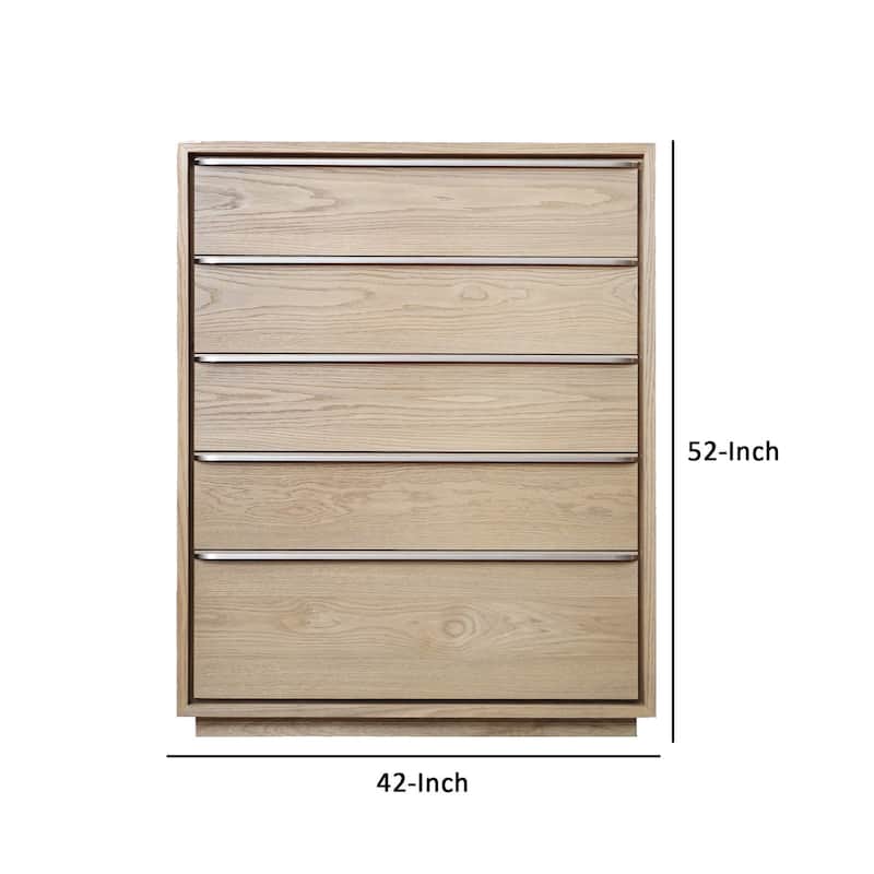 52 Inch Tall Dresser Chest, 5 Drawers, Metal Handles, Floating Plinth Base