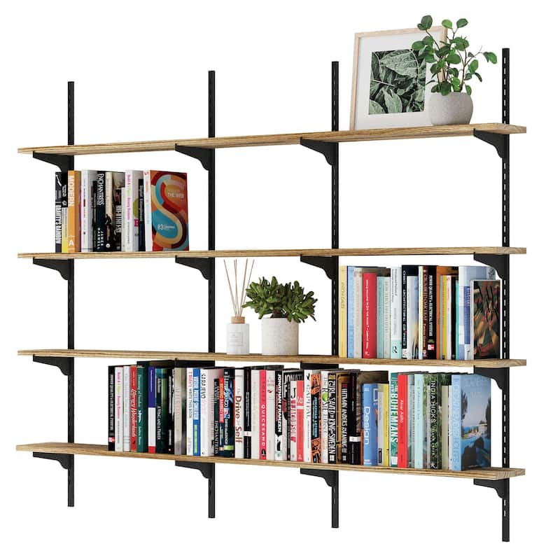 Wallniture Turin 60" Wall Mounted Shelves with Adjustable Brackets, Floating Bookhelves for Office & Living Room, 2,3 or 4 Tier