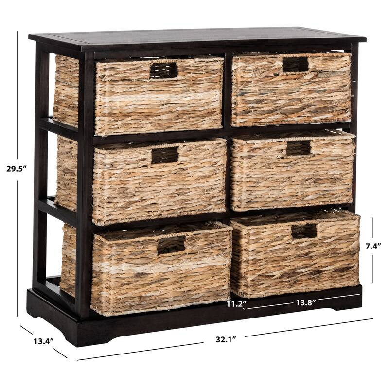 SAFAVIEH Fidelia Distressed Black 6-Drawer Wicker Basket Storage Chest - 32.1" x 13.4" x 29.5" - 32Wx13Dx30H
