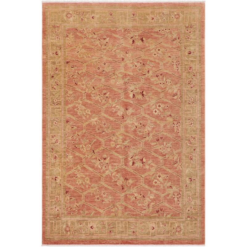Hexagonal Trellis Floral Hand-Knotted Wool Area Rug - 8'10'' x 12'2''