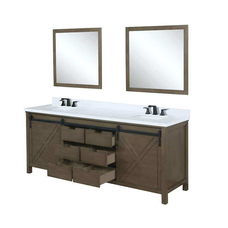 Marsyas 80 in W x 22 in D Brown Double Bath Vanity, Cultured Marble Countertop, Faucet Set and 30 in Mirrors