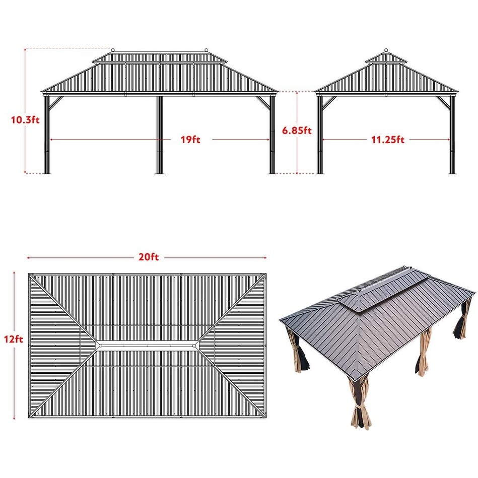 EROMMY Hardtop Gazebo Galvanized Steel 