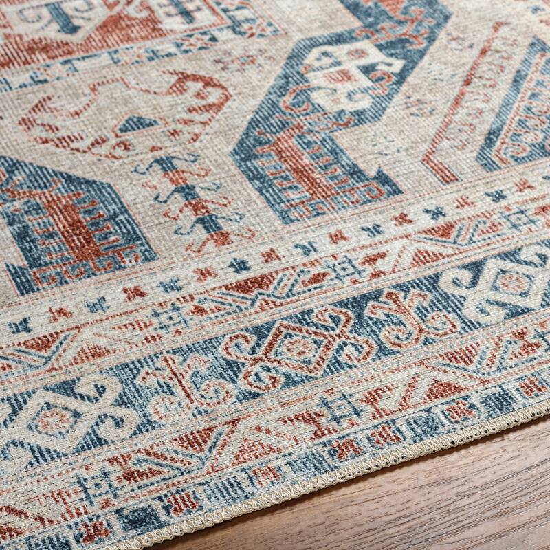 Livabliss Lemery Faded Tribal Printed Washable Area Rug