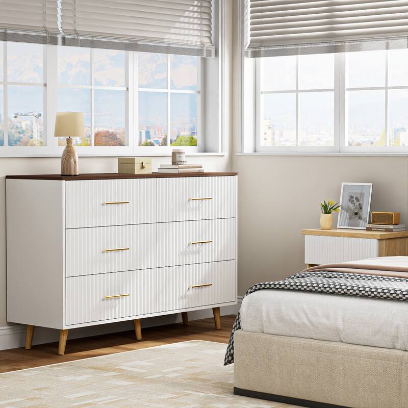 Modern Vertical Stripe 6-Drawer Dresser Multipurpose Storage