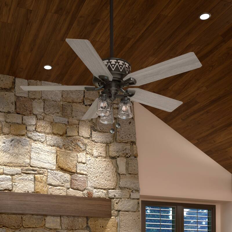 Hunter 52" Mesa Ceiling Fan with LED Light, Pull Chain - Rustic, Farmhouse, Transitional, Casual