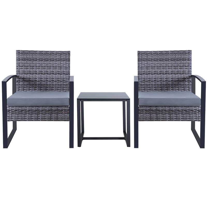 3-Pieces Wicker Patio Conversation Set Outdoor Chairs with Cushions