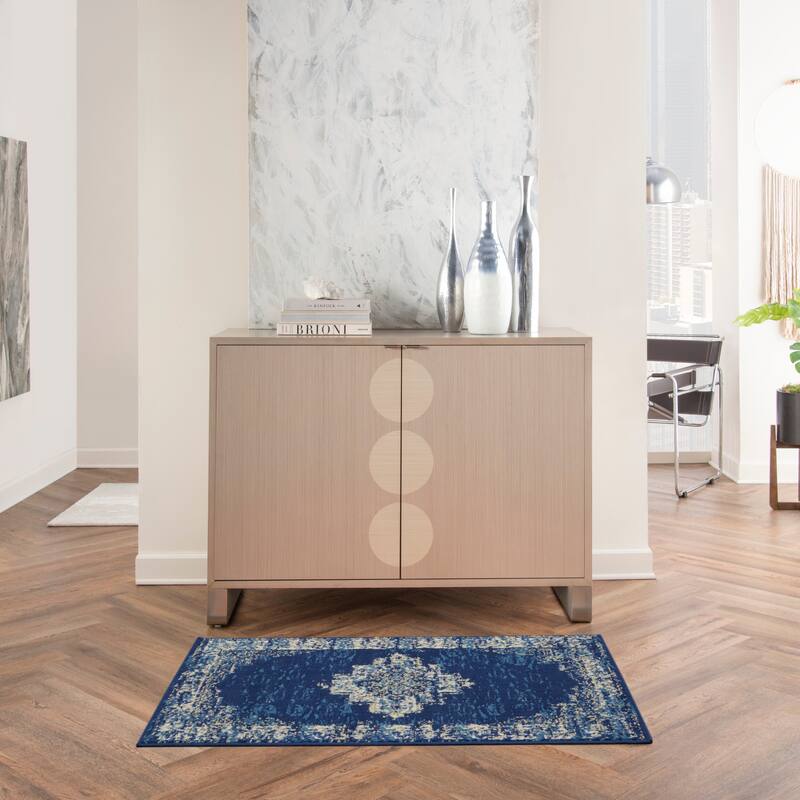 Nourison Grafix Distressed Vintage Medallion Area Rug - 2' x 4' - Navy Blue