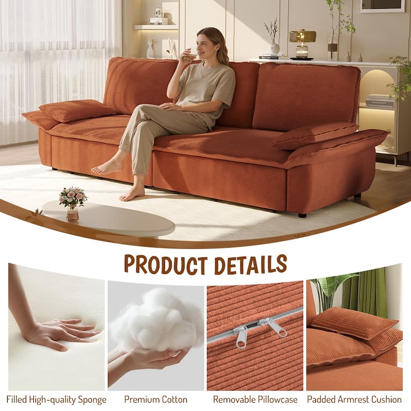 94.5" King Size Pull Out Sofa Bed, 3-in-1 Convertible Sleeper in Corduroy Fabric, Sofa Bed