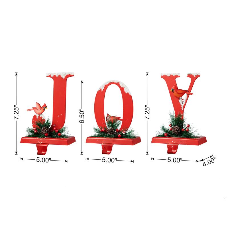 Glitzhome Set of 3 JOY with Snowman Cardinals Stocking Holders Christmas Decor
