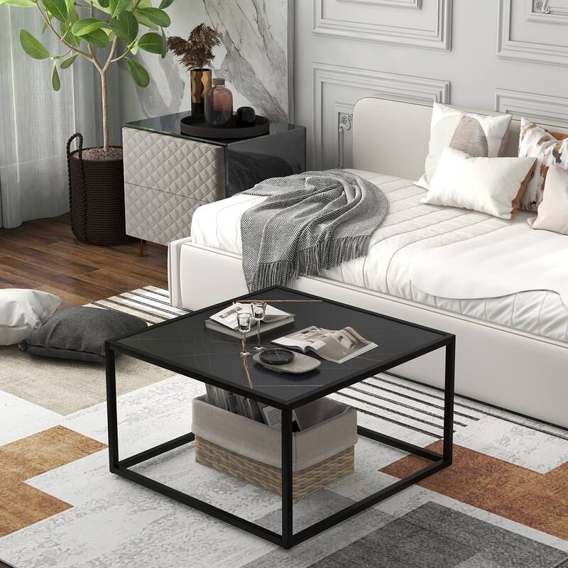 Costway Coffee Table Modern Rectangular Coffee Table Metal Frame For - 27.5'' x 27.5'' x 16''