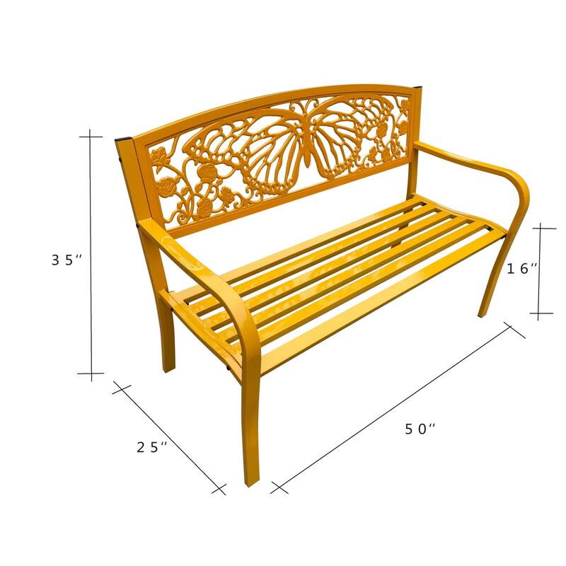 Butterfly Backrest Outdoor Patio Bench - 50" - Yellow